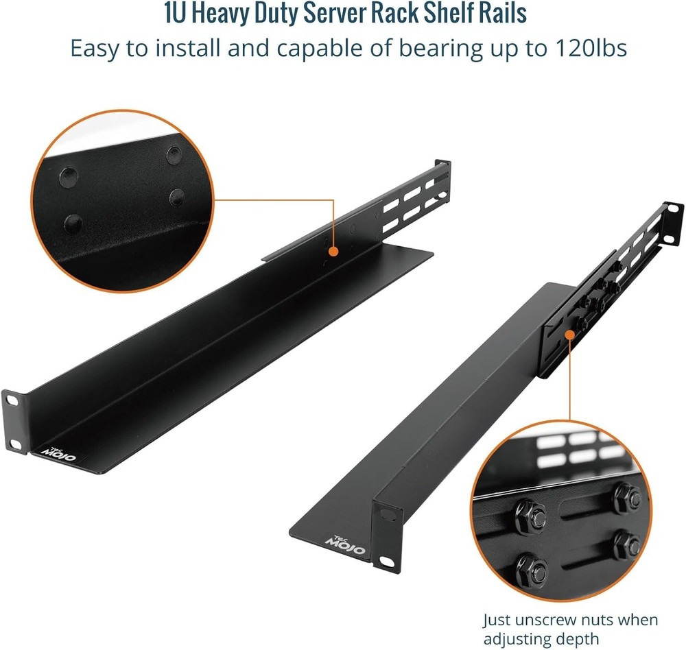 1U Universal Rack Mount Rails,4-Post Server Rack Shelf Rail with 20.9"-32" Ad...