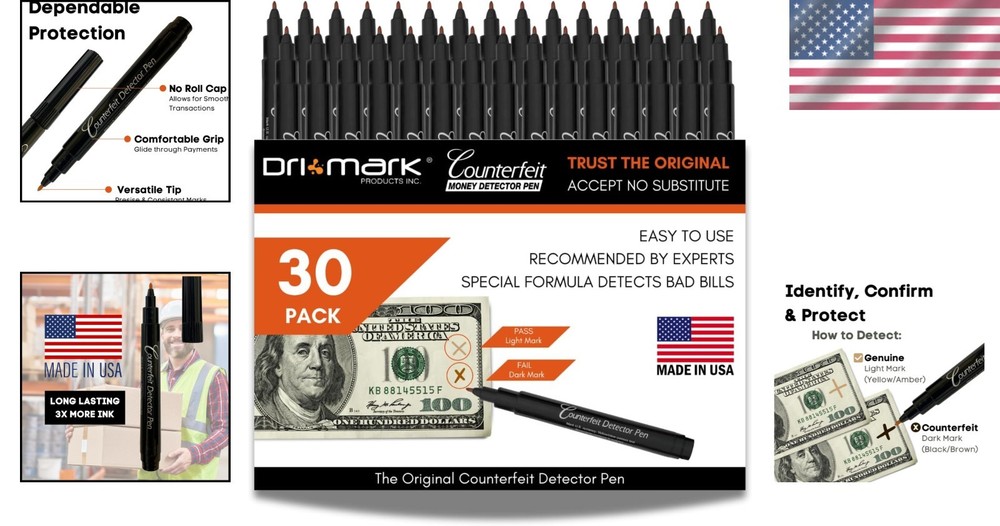 30 Pack Counterfeit Bill Detector Marker Pen