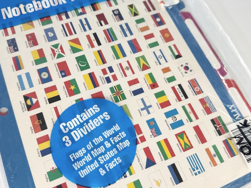 NOS Rand McNally Notebook Reference Pak World and U.S. Map Flags Facts 3-Ring