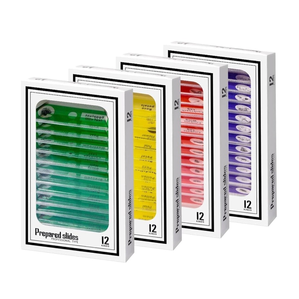 48-Piece Prepared Microscope Slides with Diverse Specimens for Young Scientists