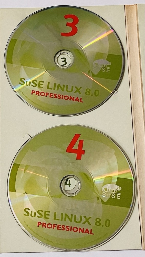 SuSE Linux 8.0 Professional 7-CD Box Set (Slim) Vintage Linux OS Manual 2000s PC