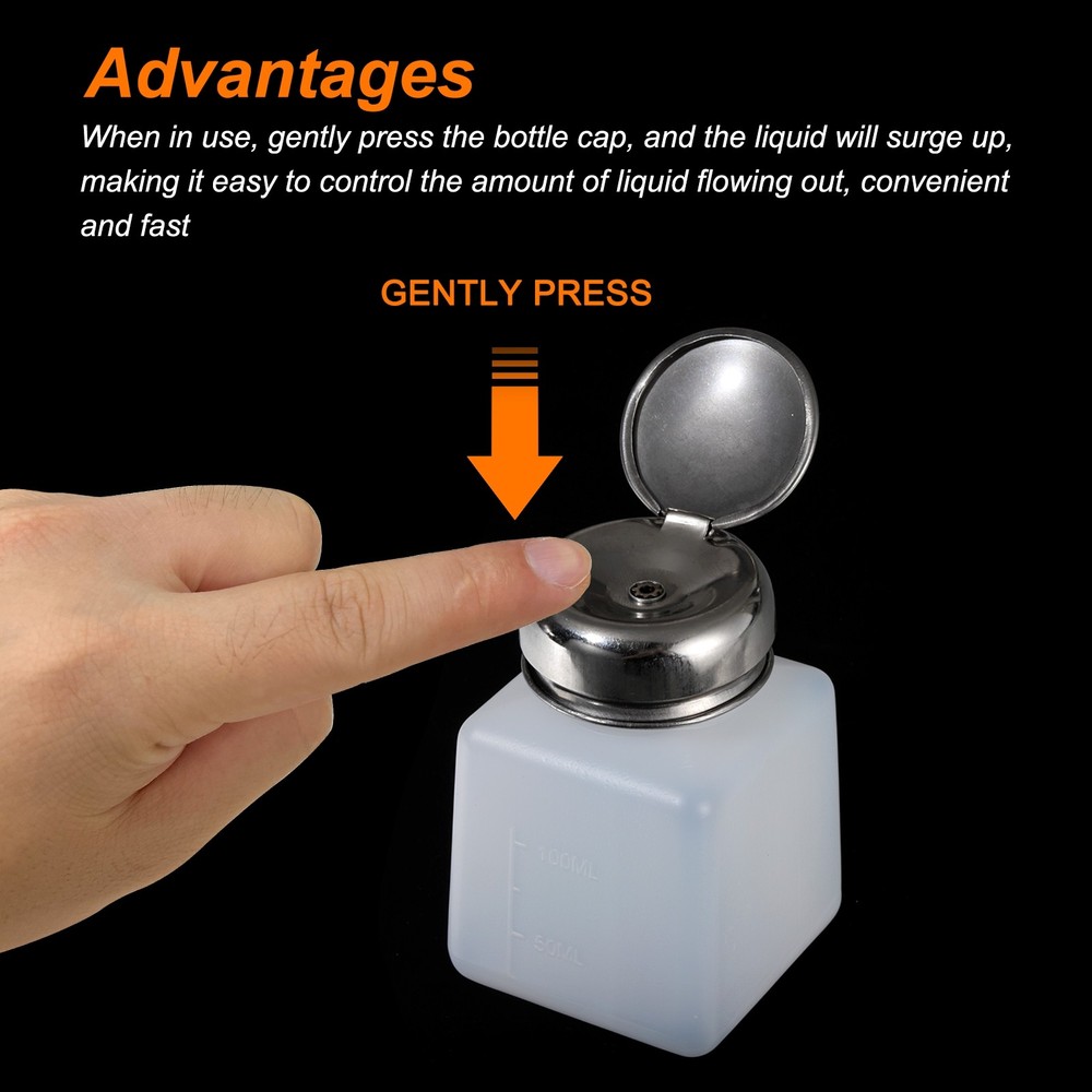 5pcs 3.4 Oz/100ml Alcohol Push Down Pump Dispenser Bottle Press, White