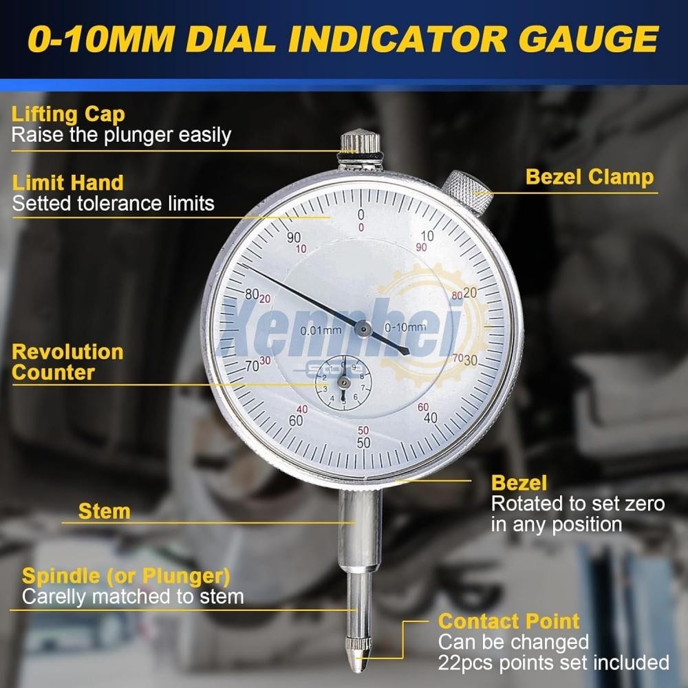 Dial Indicator with Magnetic Base 0.01"Precision Gauge Test Indicator Point Set