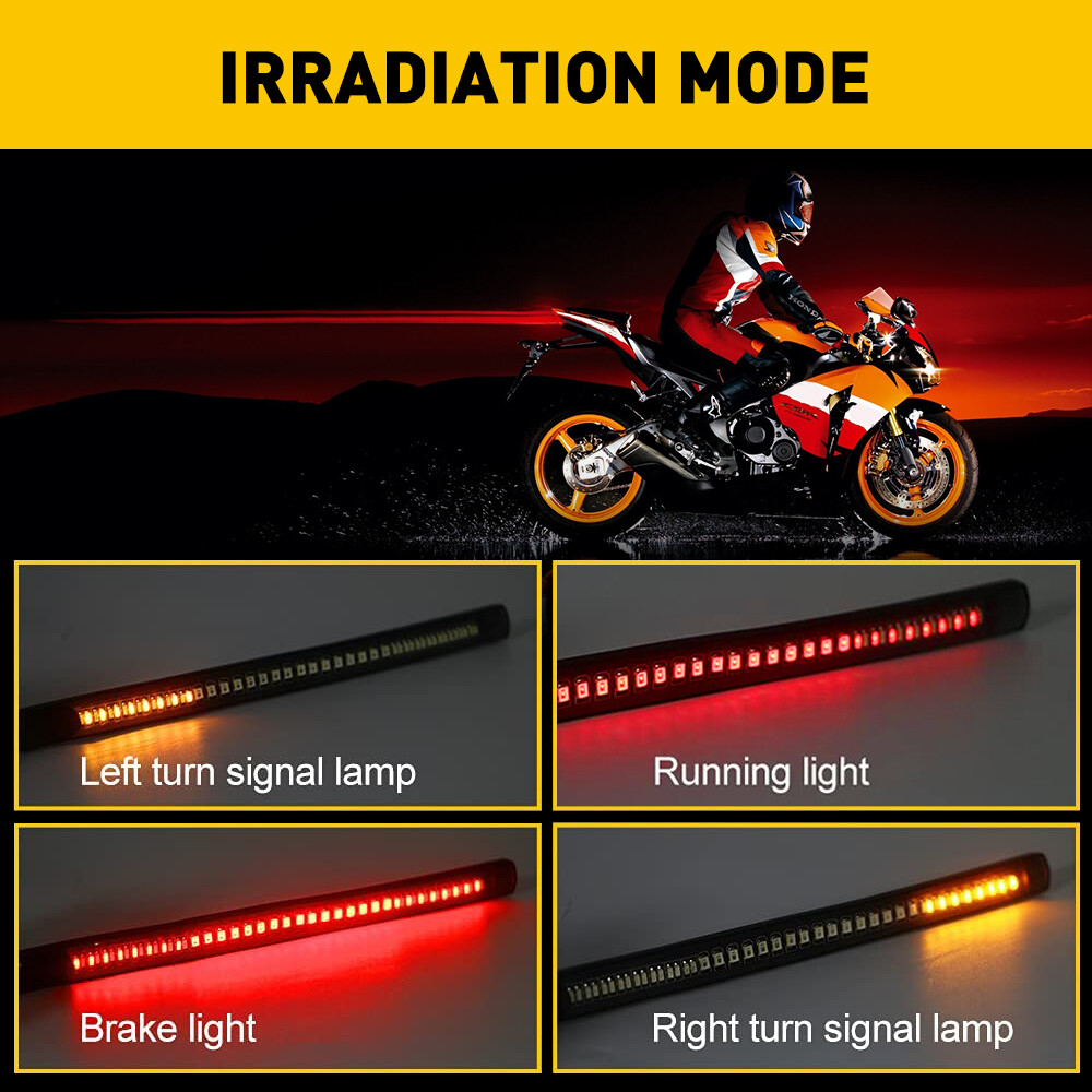 2 Flexible Motorcycle LED Strip 48LED Brake Stop Turn Signals Running Tail Light