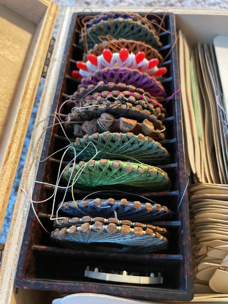 Vintage German Wine Box Filled with Vintage Thread