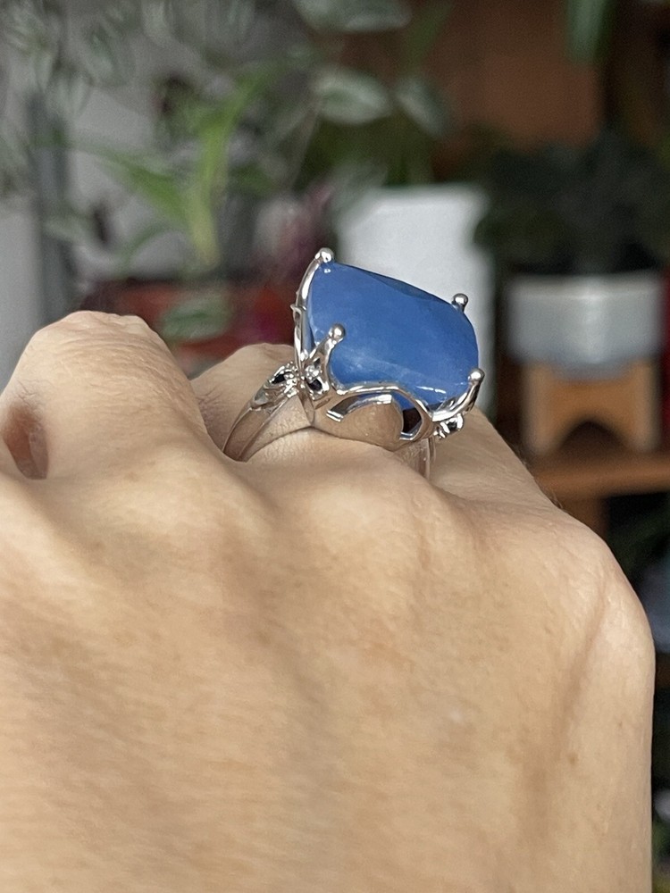 SX 925 Silver Blue Jade RING SIZE 8