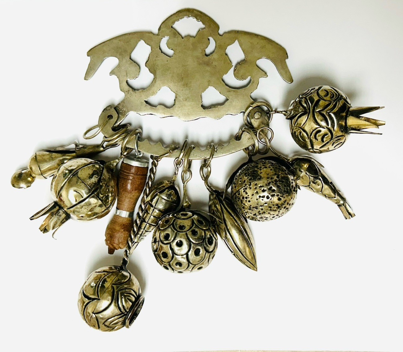 Vintage Brazilian Penca de Balangandãs – Silver Hanging Amulet 10 Charms