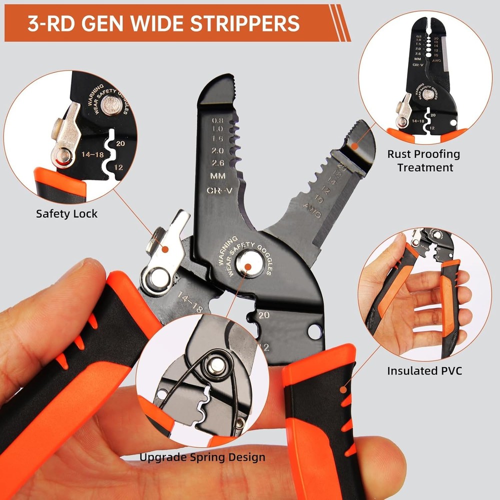 Wire Stripper, 3-rd Generation Strippers or Crimping Tool, 5-IN-1 Orange