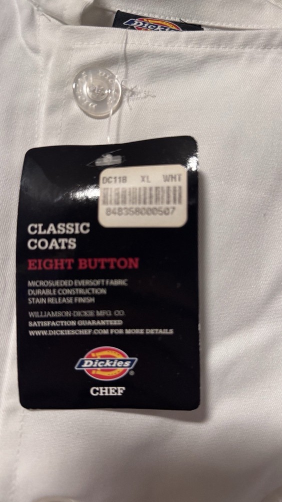 Dickies Classic Eight Button Chef Coat White XL NWT