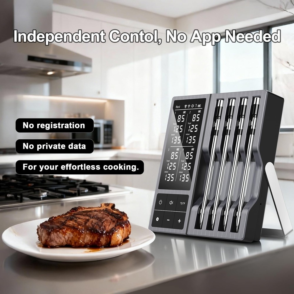 Smart Wireless Meat Thermometer with 4 Probes & 800ft Range, Blueto... Fast Ship