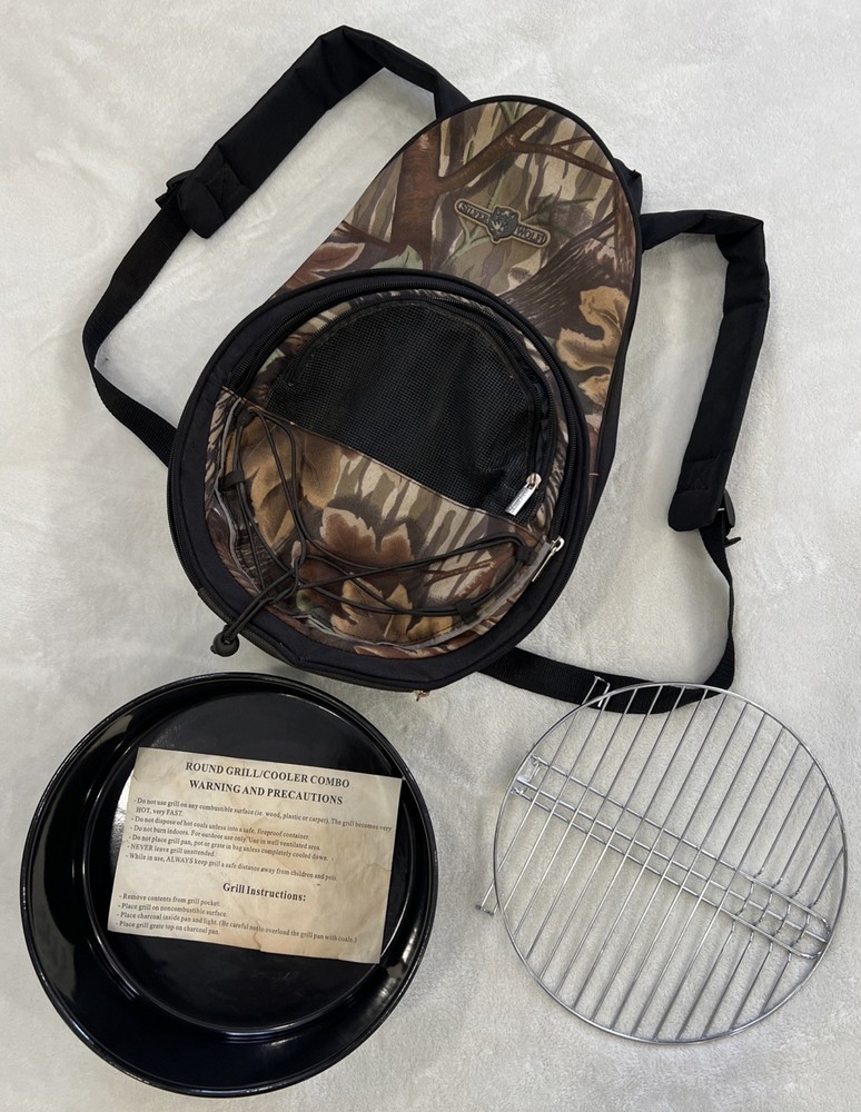 Silver Wolf Camo Camping Backpack With Round Grill/Cooler Combo