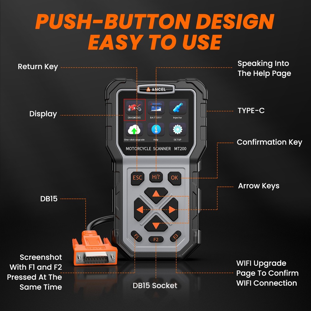 Motorcycle Scanner Full System Diagnostic Scan Tool CO Idle Adjust Battery Test