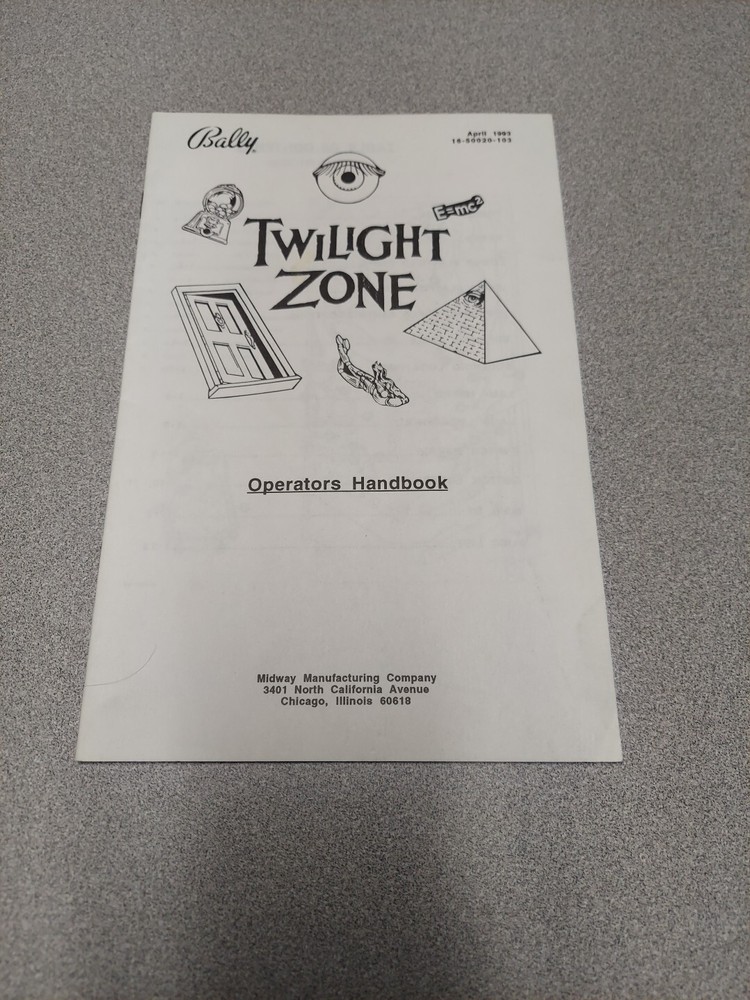Twilight Zone Pinball Machine Operators Handbook 1993