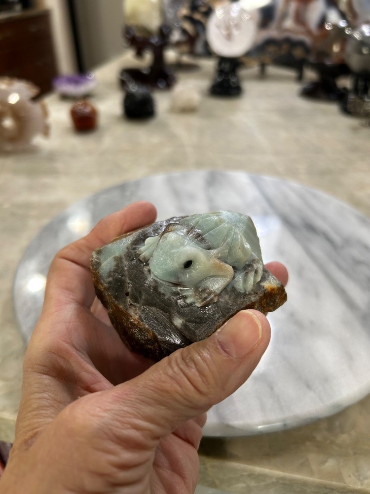Natural Amazonite hand carved Frog