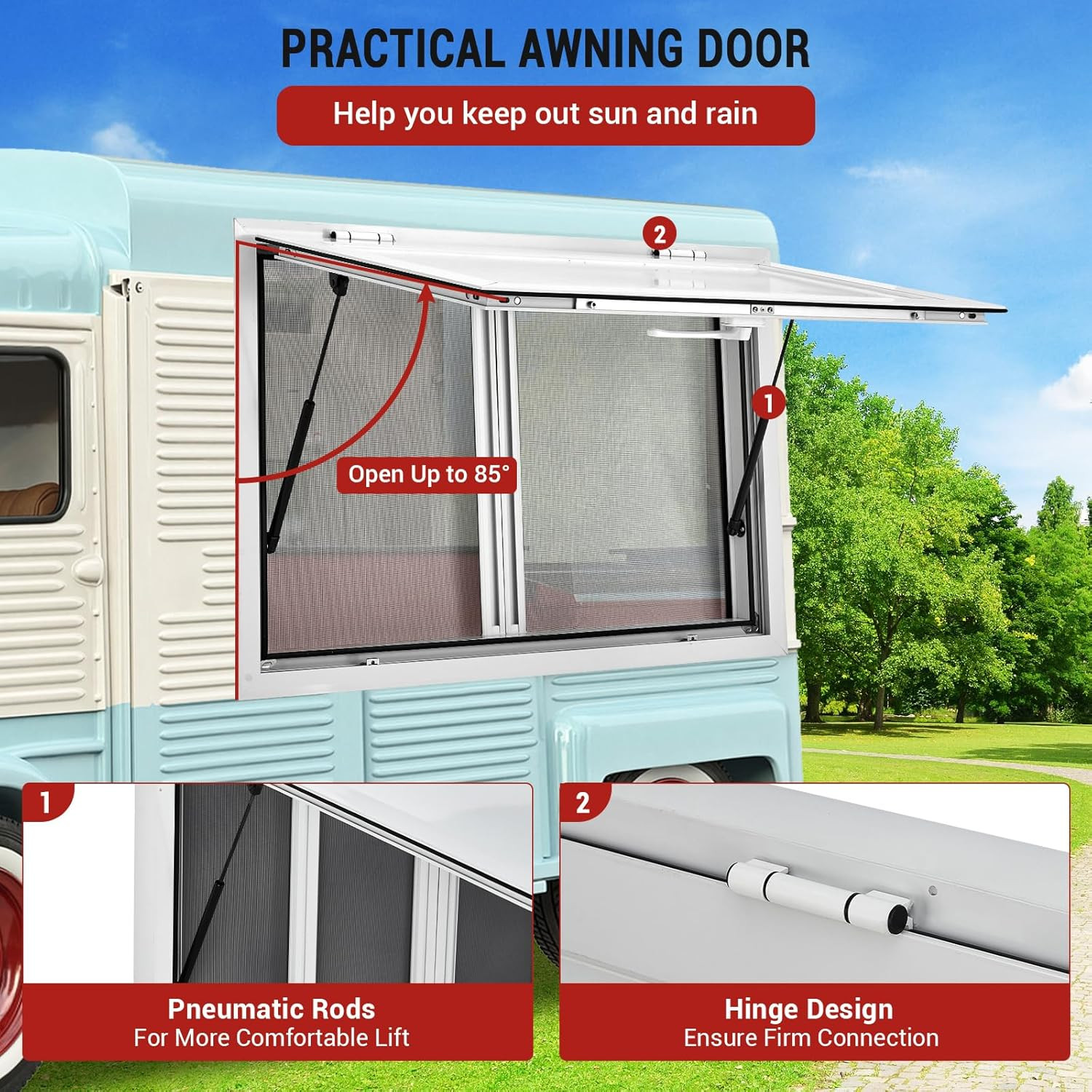 36"W x 24"H Concession Stand Serving Window Food Truck Service Window w/ Awning