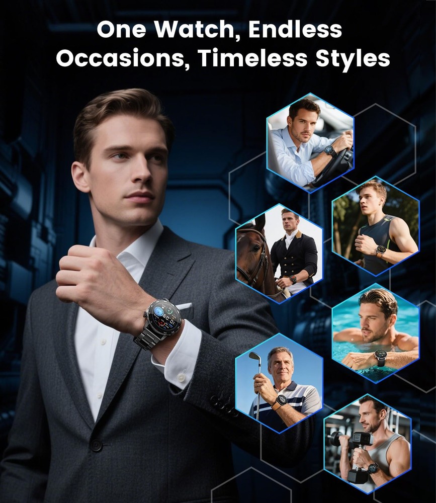 for Men with Android iOS,1.43" AMOLED Display Screen Bluetooth Calling Fitnes...