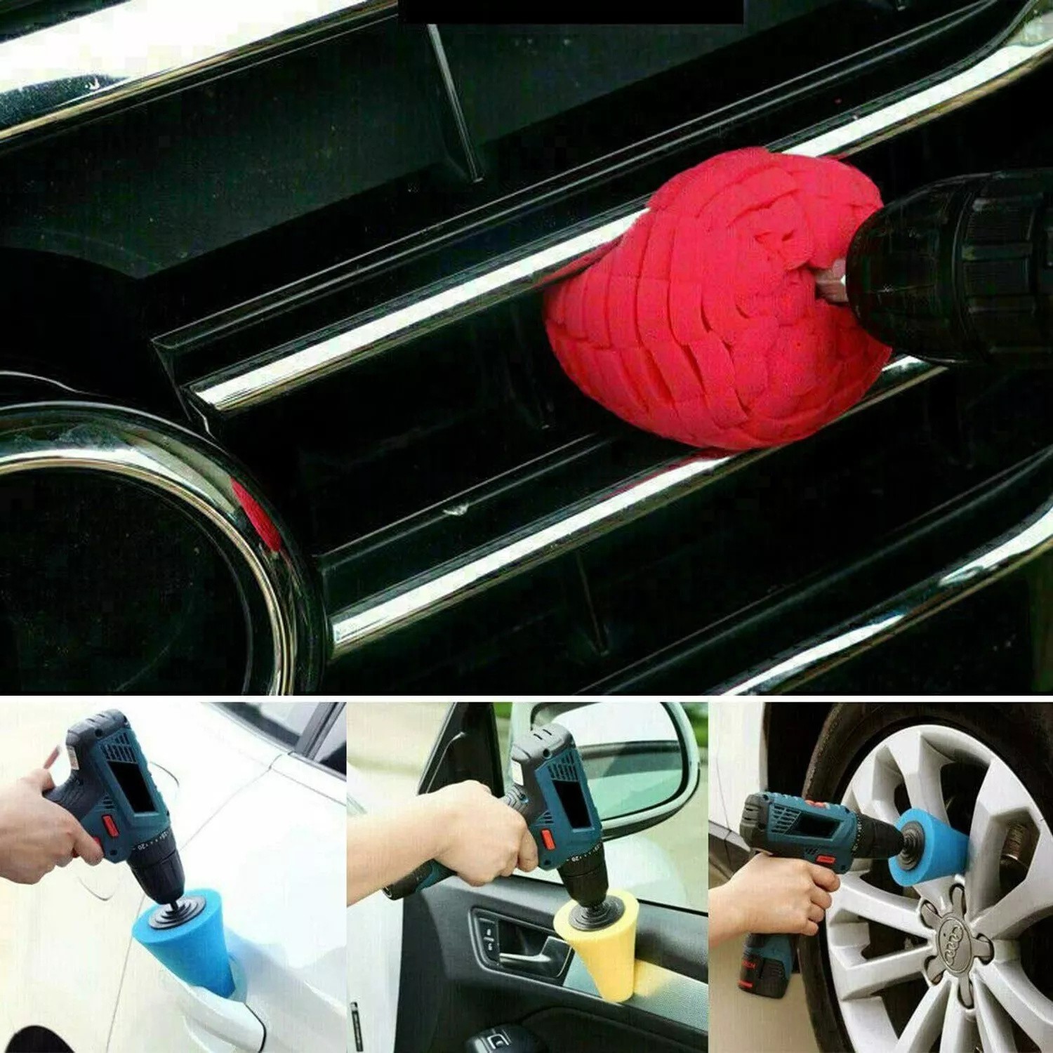 5x Foam Drill Polishing Cone Ball Pads Kit Car Hub Waxing Buffing Wheel Polisher