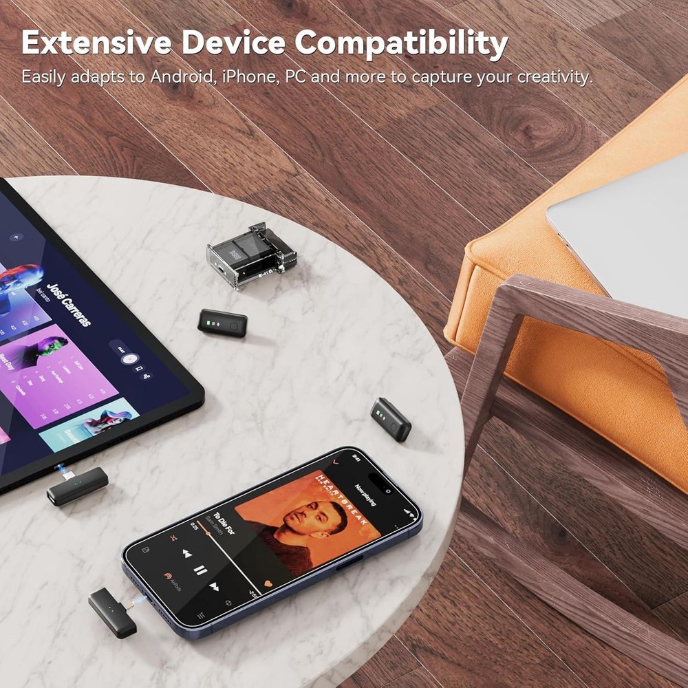 LEVN Wireless Lavalier 2 Microphones iPhone/Android/PC, Charge Case Noise Cancel