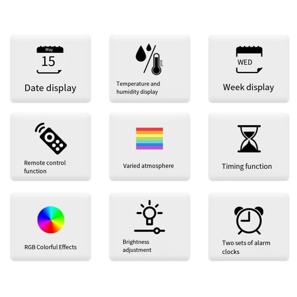 RGB Wall Clock with Remote Control Date Temp Humidity and Timer Function