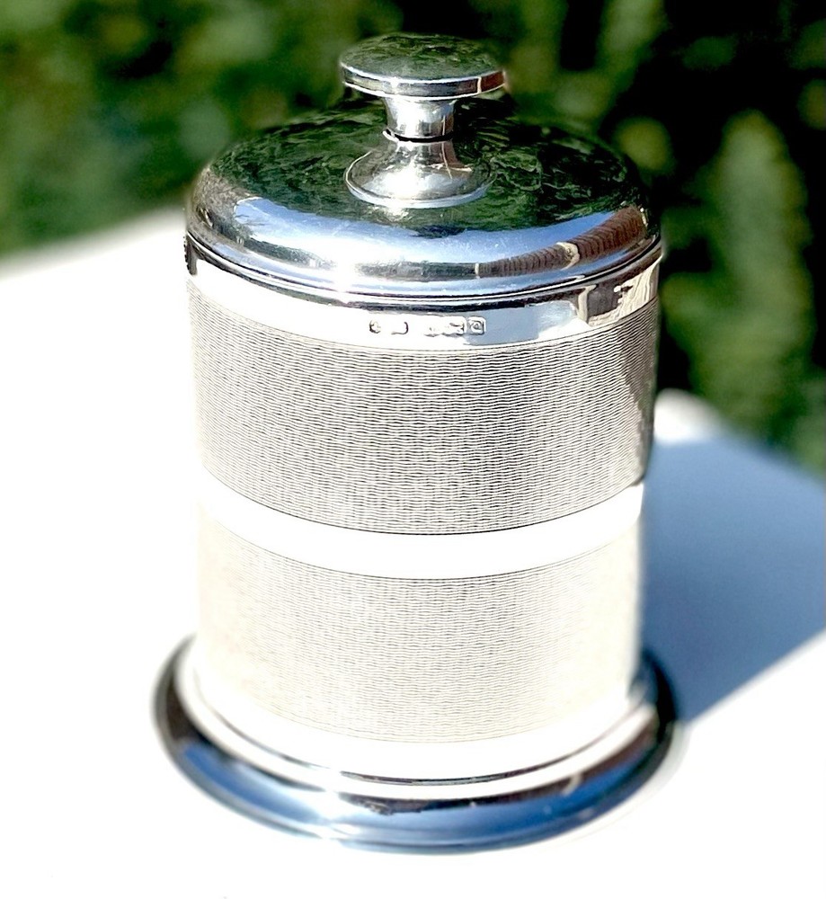 Solid Sterling Silver Hallmarked Engine Turned Bakelite Cigarette Dispenser