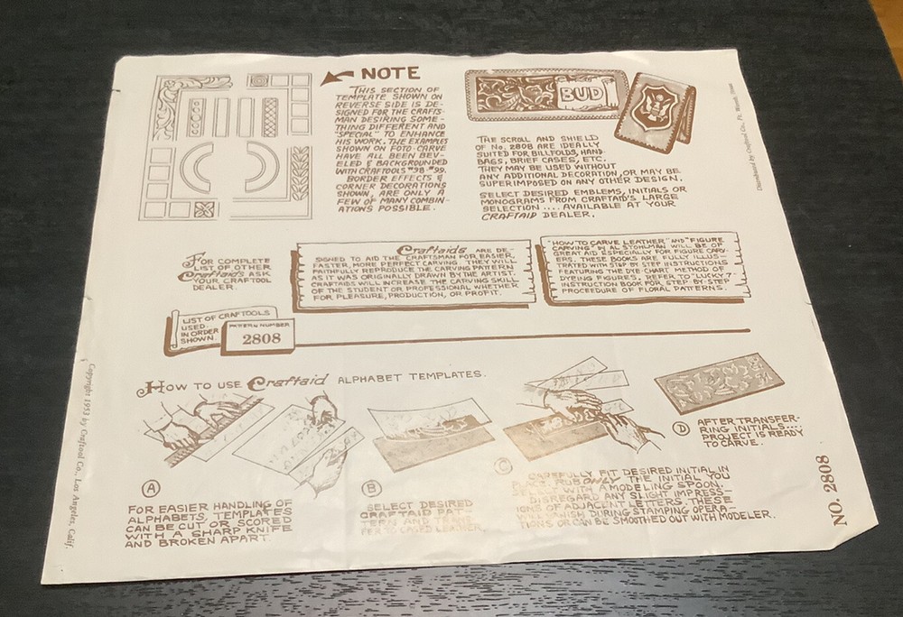 Leatherwork Carving Pattern Alphabet Letters Craftaid No. 2808