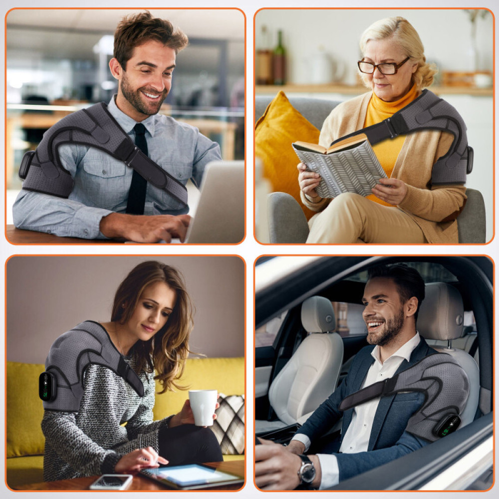 Electric Heated Shoulder Joint Brace Support with Vibration Relief Pain Massager