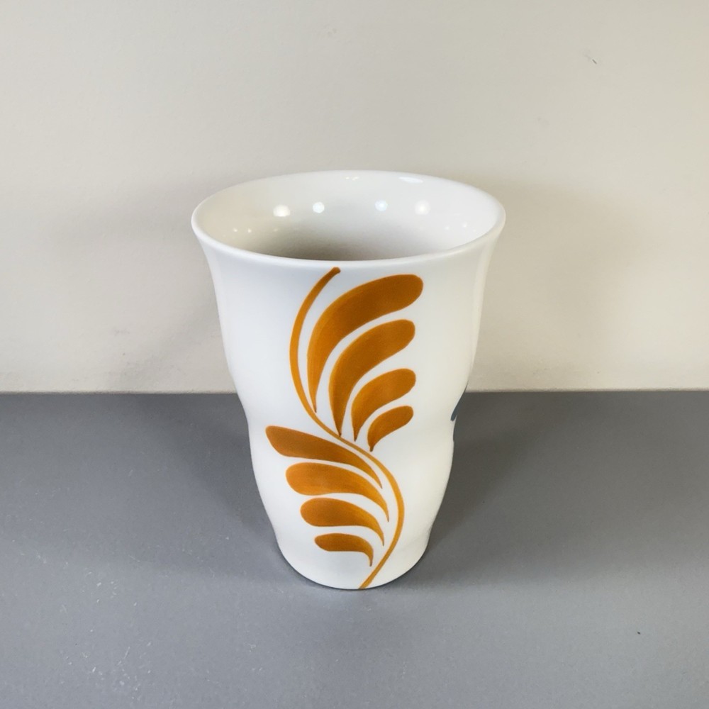 Pier 1 Hand Painted Mug White Multicolor Leaf Pattern Stoneware Cup
