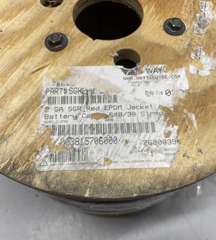 SGR Battery Cable SGR2-2-250, 2 Ga., 250' Spool
