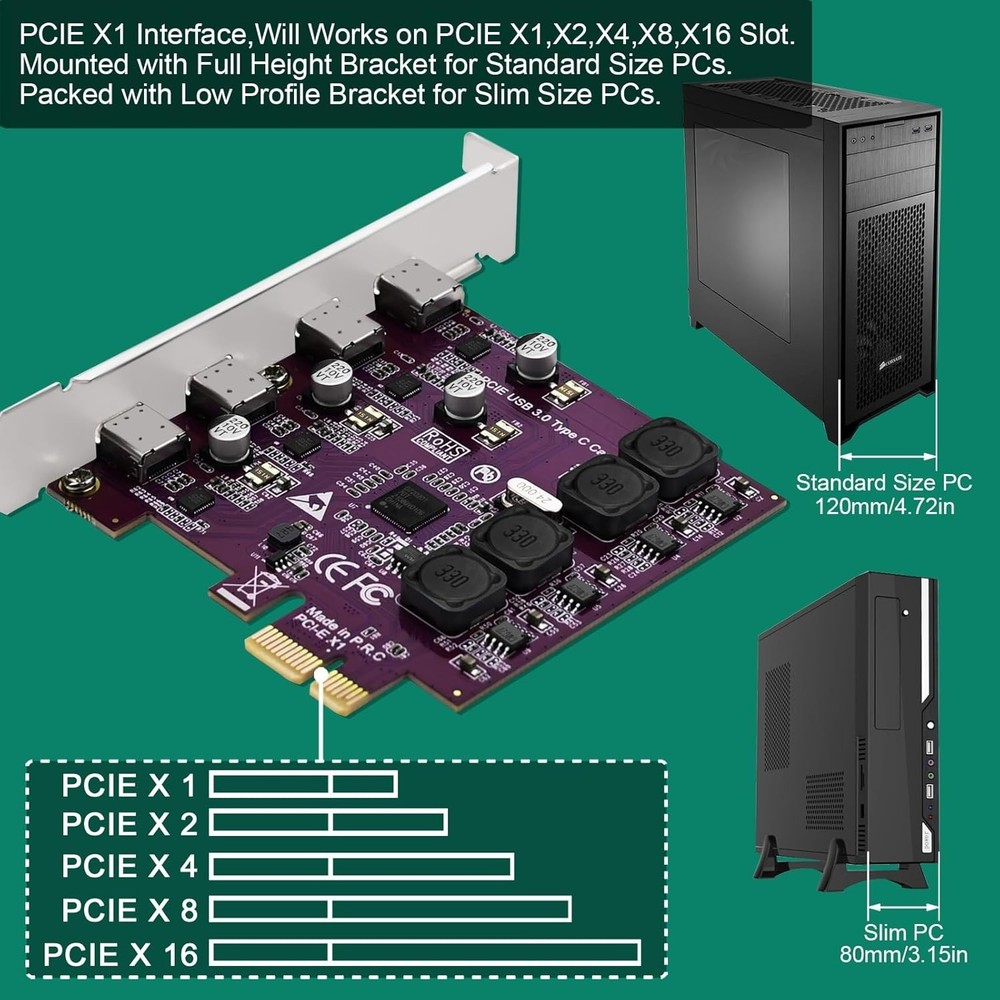 4X 5Gbps USB-C PCI Express Expansion Card for Windows & Linux | FS-U304C-Pro