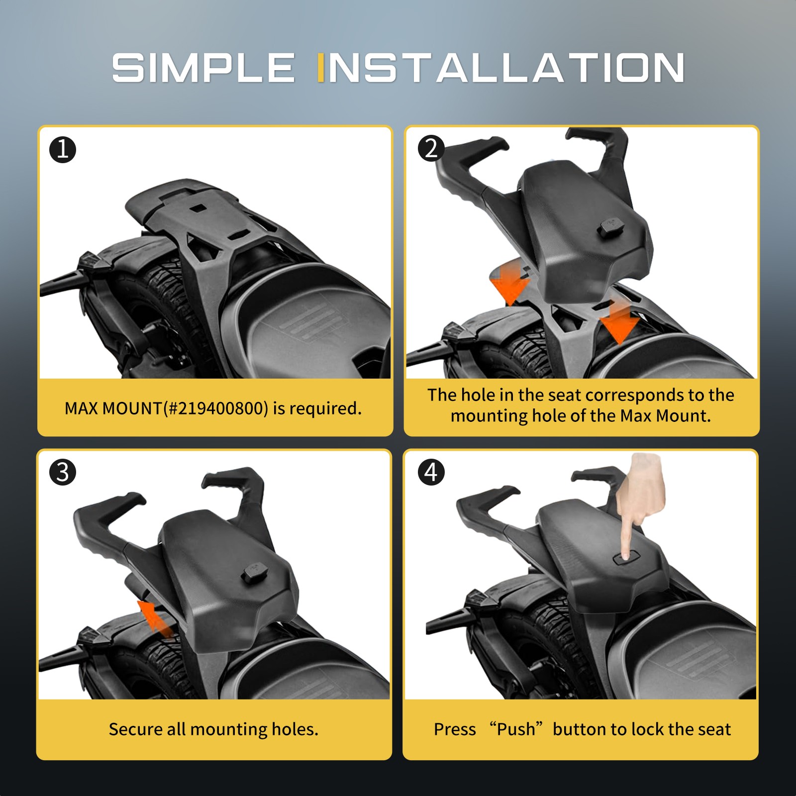 Rear Passenger Seat with Grab Handles For Can Am Ryker 600 900 2019-24 2025 2026