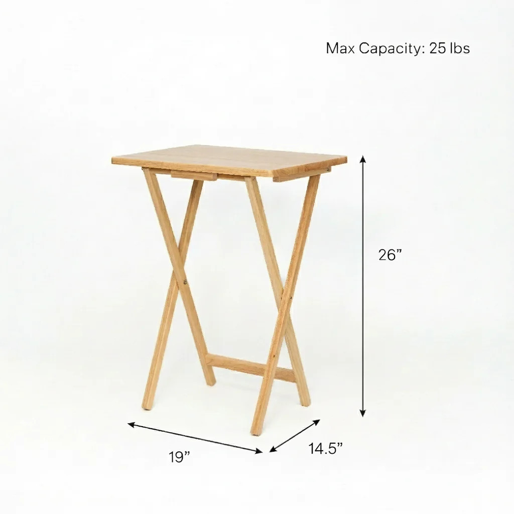 Folding TV Tray Table, Rubberwood, Natural, 19" X 14.5" X 26", Indoor, 1 Piece