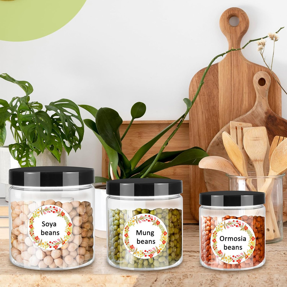 12Pcs Plastic Jars with Lids 16 Oz & 8 Oz & 4 Oz, Leakproof Storage Containers C
