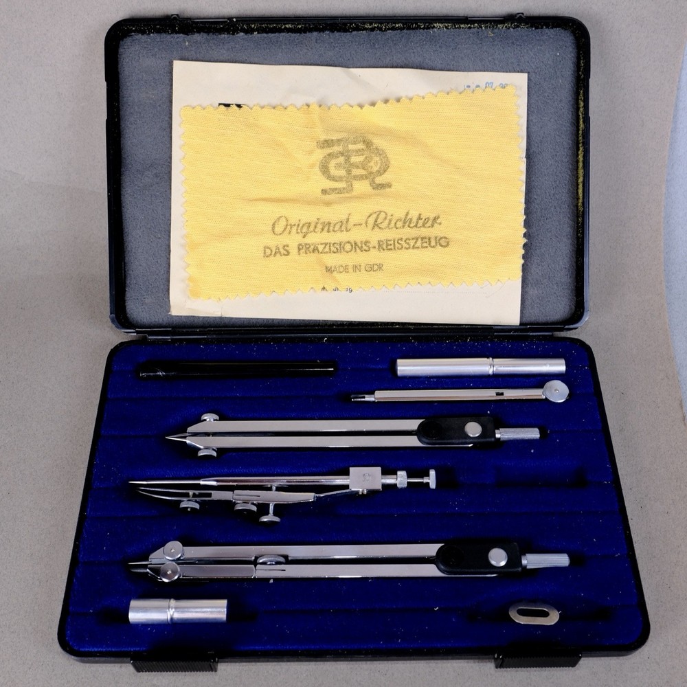 DRAFTING DRAWING SET ORIGINAL RICHTER VINTAGE COMPASSES & Tips