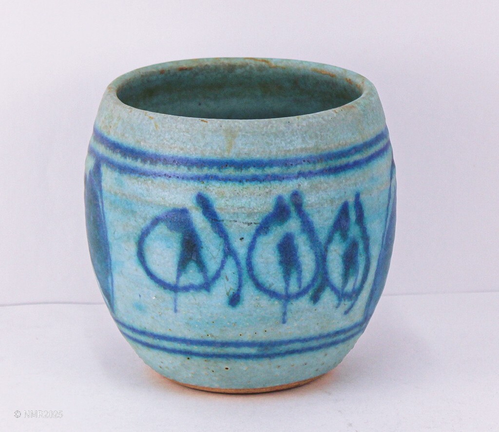 JT Abernathy Mid Century Modern Studio Pottery Matte Blue Glaze Pot Planter Vase
