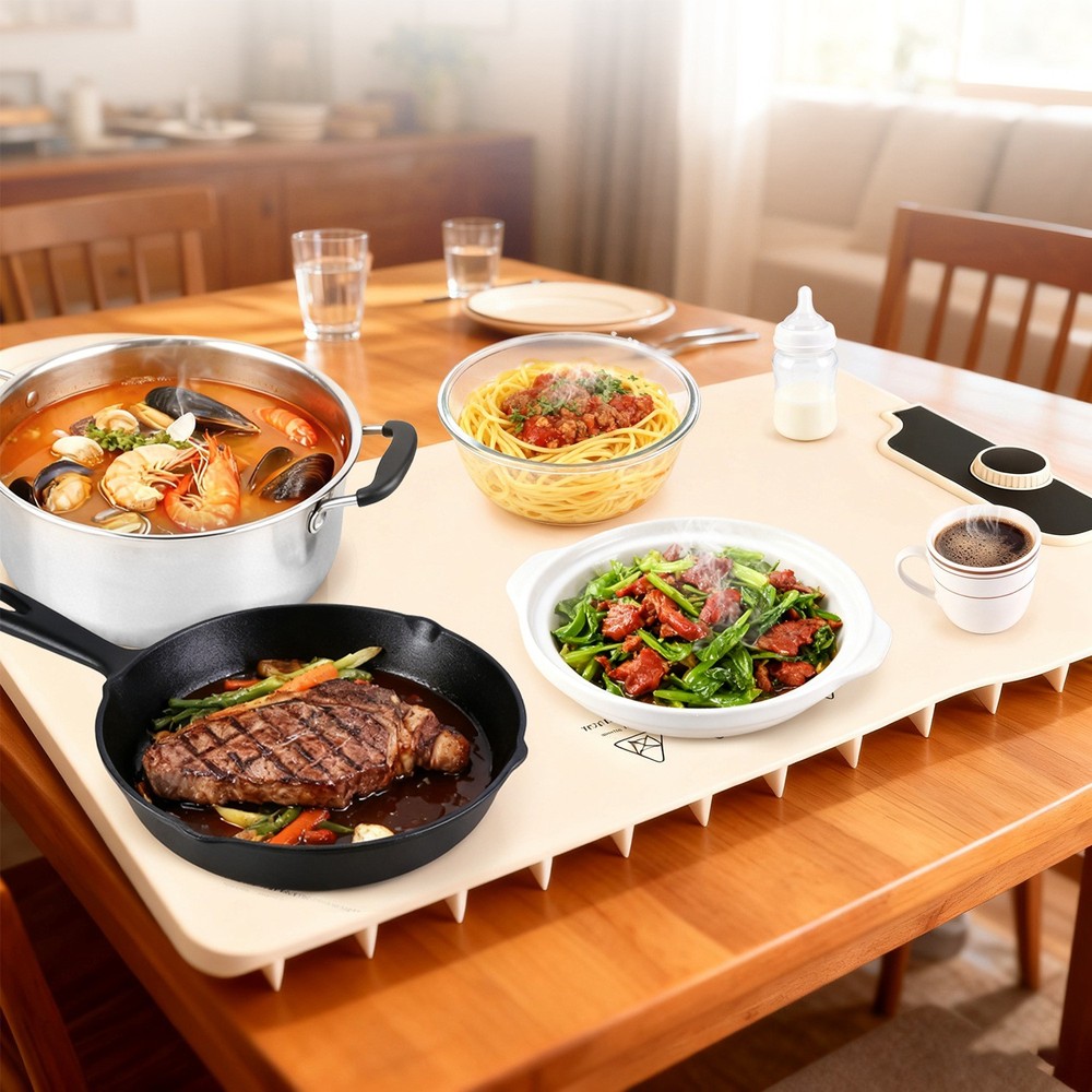 Electric Food Warming Tray Adjustable Temperature Timer Heating Rollable Mat