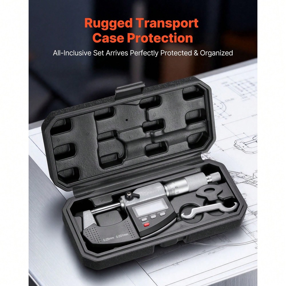 Micrometer Set, Digital Outside LCD Screen, In/Mm Switch, Carbide Tip