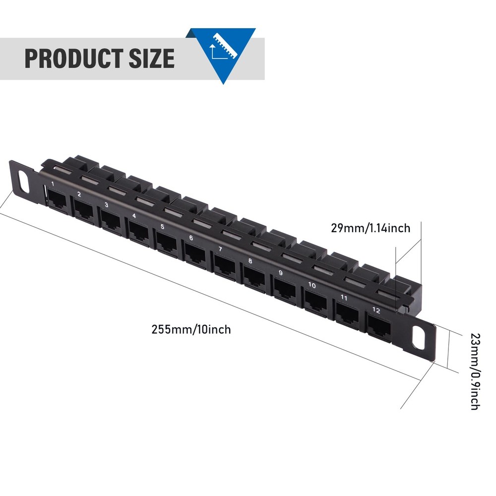 12 Port Patch Panel 10 Inch 0.5U CAT6 Network Rack Cabinet Shielded
