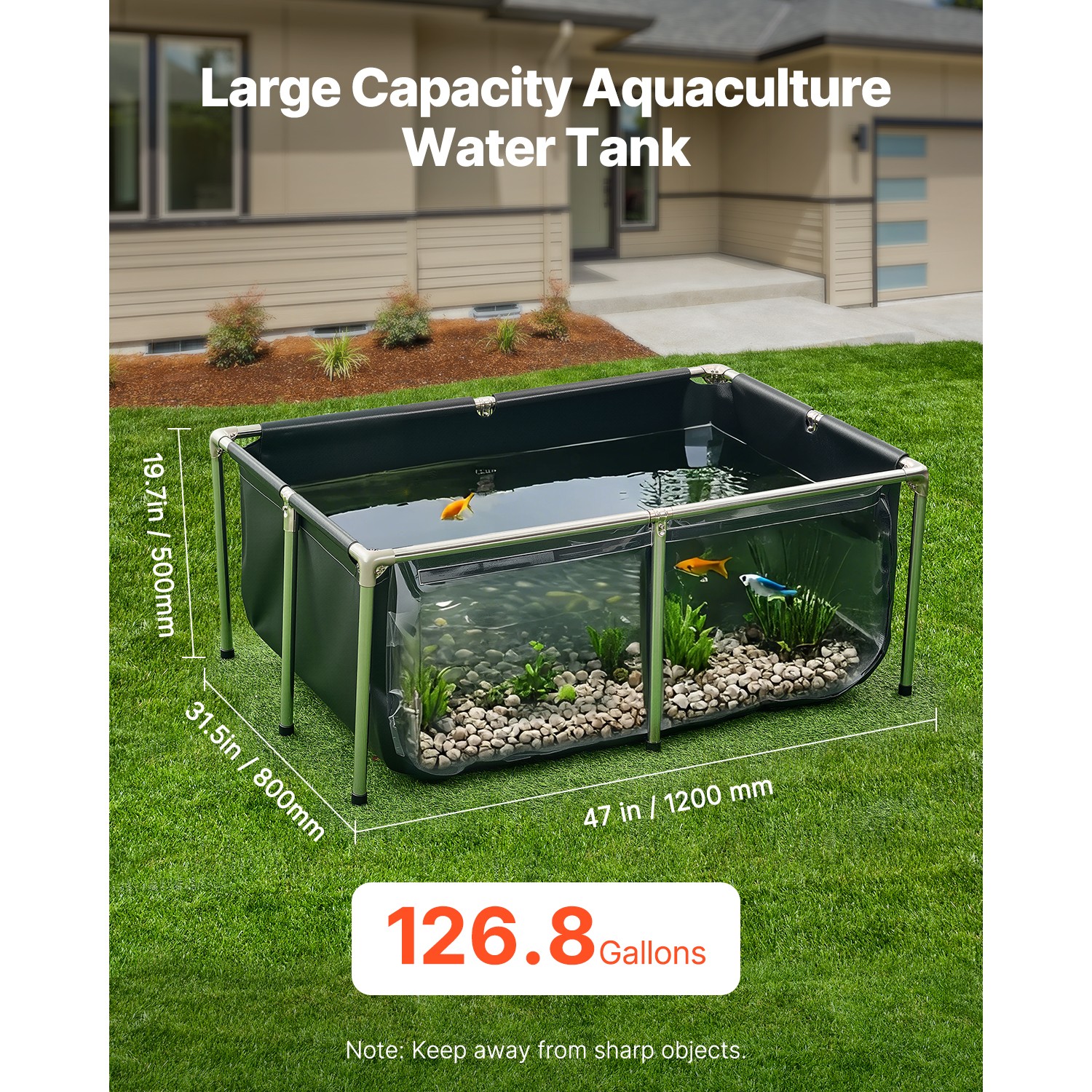 Canvas Fish Pond Above Ground Koi Tank 126.8 Gal with Clear Viewing Panel