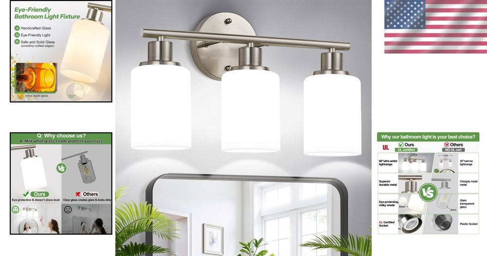Versatile Reversible Mount Vanity Light in Brushed Nickel