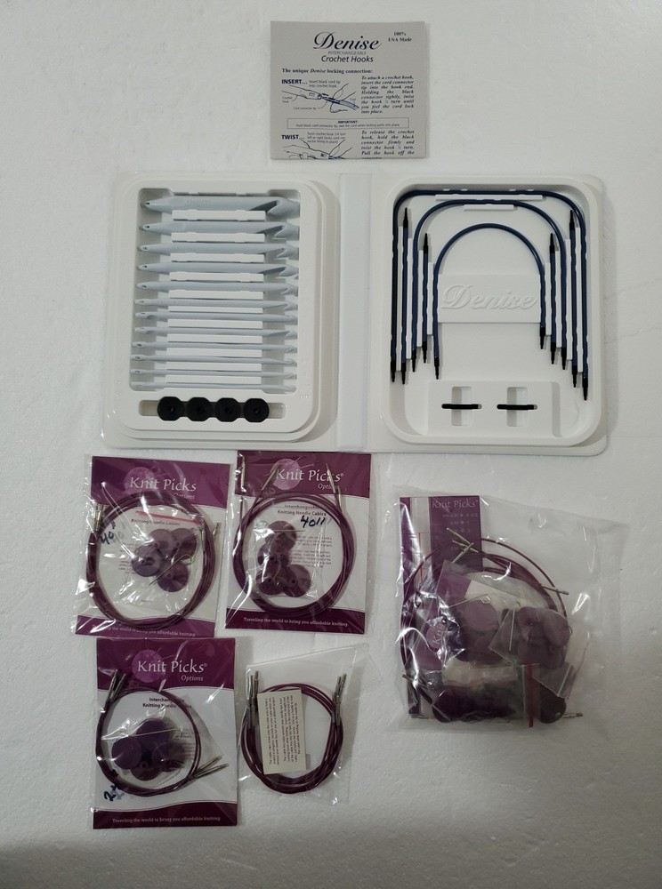 Denise Interchangeable Crochet Hook Set & Knit Picks Needle Cables, etc Knitting