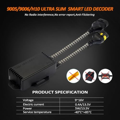 9006 H10 Canbus Decoder Kit, LED Light Anti-Flicker Error Canceller, Plug 9005
