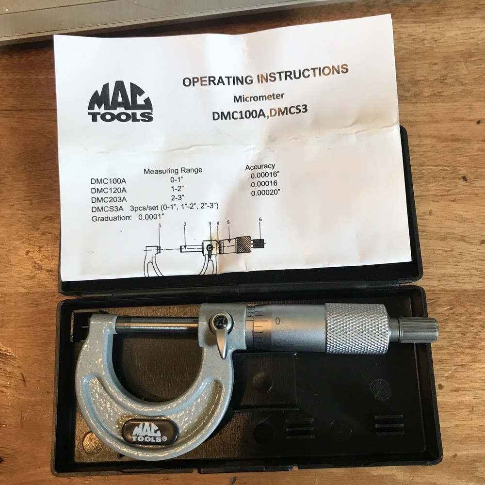 Mac Tools DMC100A Micrometer 0-1" in case with manual
