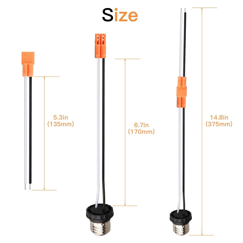 E26 Socket Adapter, 6 Pack Light Bulb Pigtail, Screw in Male , Medium Base