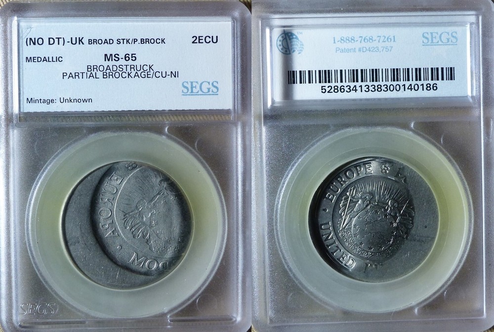 Error:Europa Pattern UK ND 2 Ecu Broadstruck/ Partial Brockage MS65 CT220