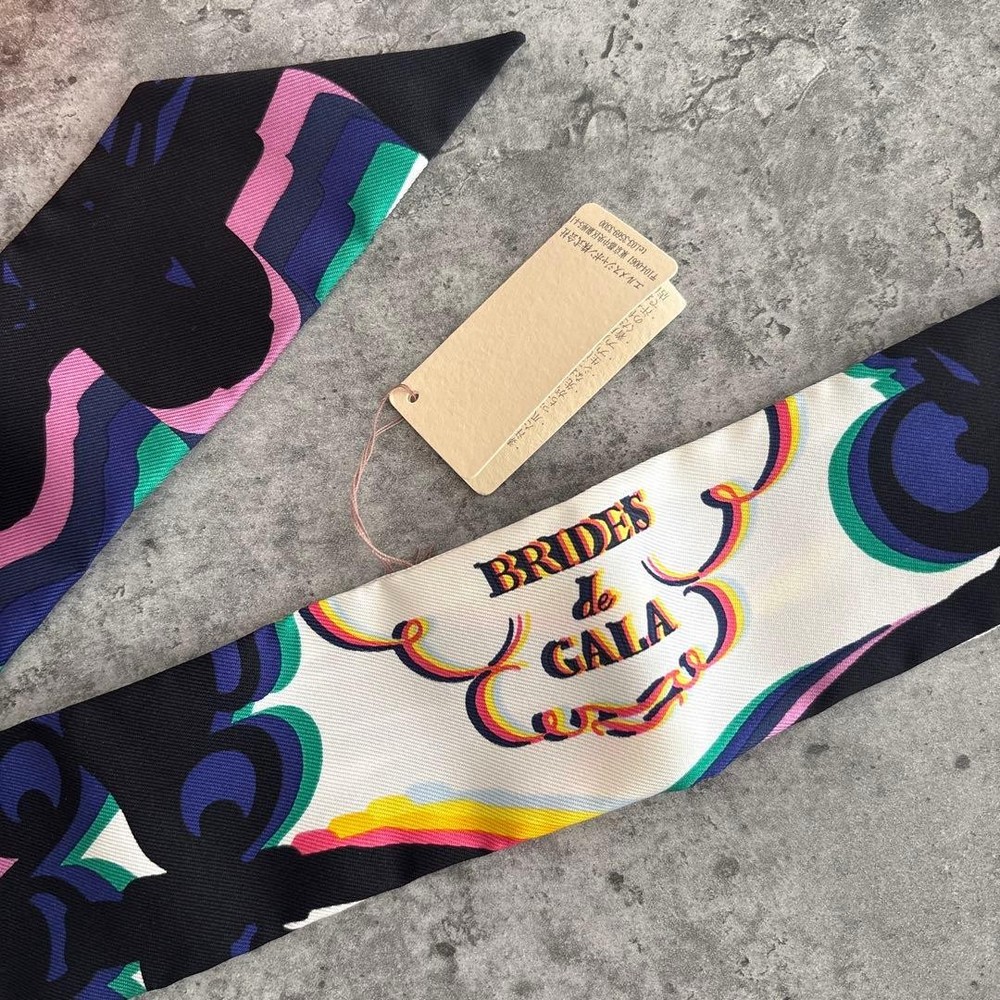Hermes Twilly Brides De Gala Rainbow Silk Scarf