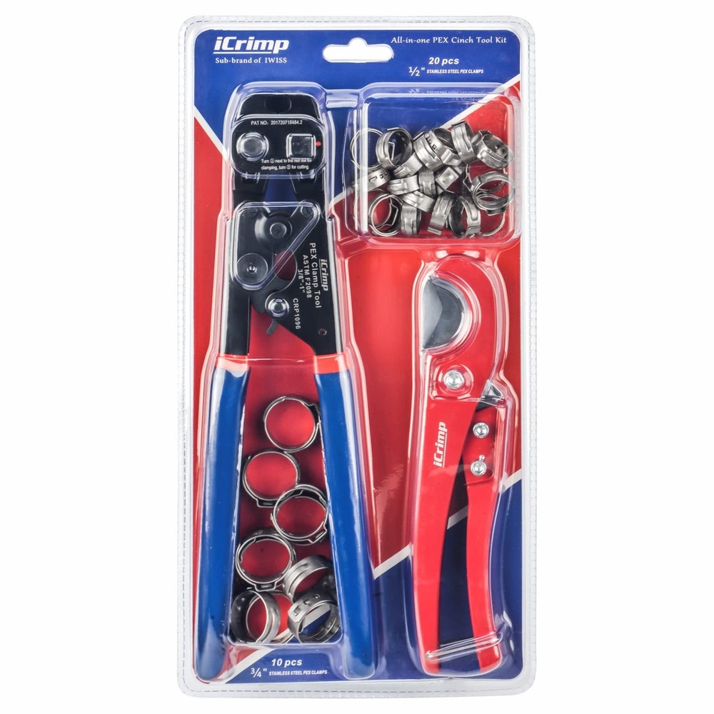 iCRIMP Ratchet PEX Cinch Tool with Removing function for Kit, Blue&red