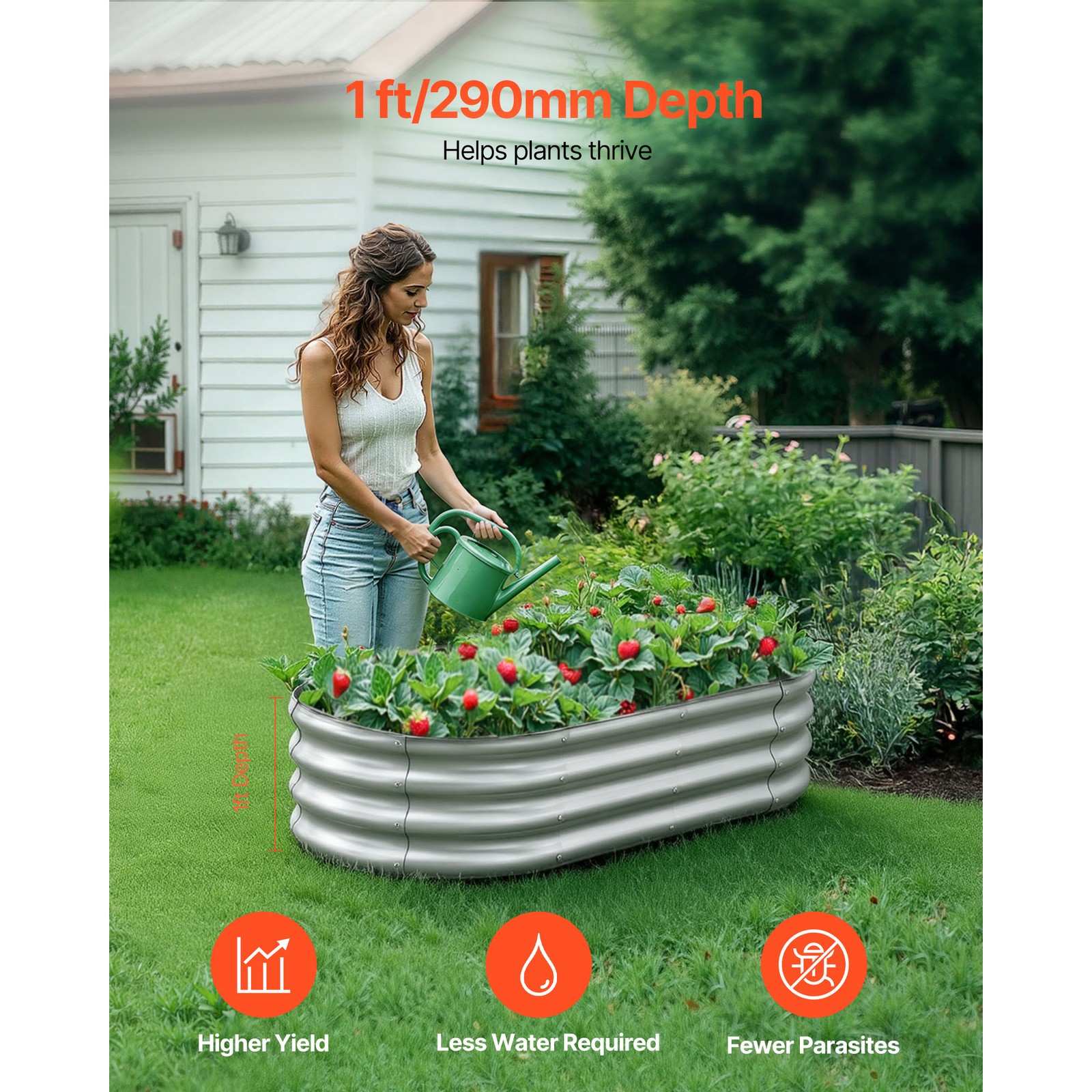 Uimoso Metal Raised Garden Bed Galvanized Planter Box 4x2x1 ft in Silver Finish