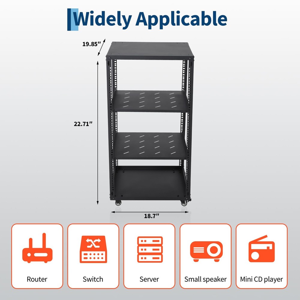 12U 15U 20U Open Frame Server Rack Network Rack with Casters Floor Standing Wall