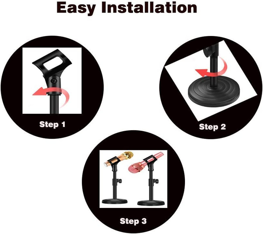 Desktop Microphone Stand, Upgraded Adjustable Table Mic Stand with Mic Clip and