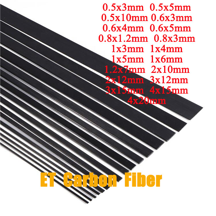 500mm Pultruded Carbon Fiber Flat Shape Solid Bar Strip Multi Sizes